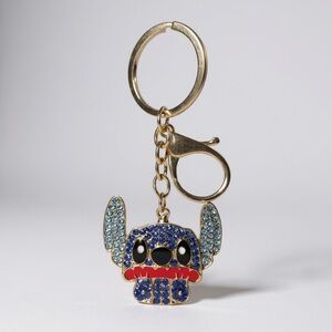 Mint Blue Crystal / Gold Tone Stitch Fashion Character Keychain Bag Charm NWT